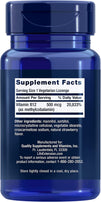 Life extension Vitamin B12 Methylcobalamin 500 mcg supplement fact
